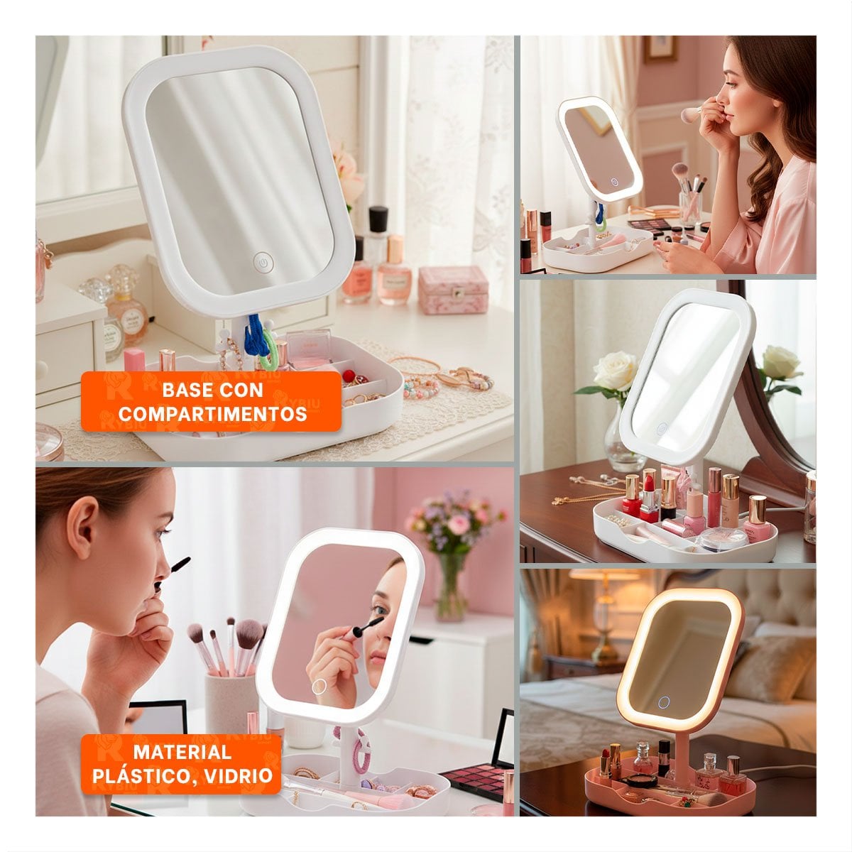 TOCADOR LED TACTIL CUADRADO BLANCO CON DIVISIONES PARA MAQUILLAJE DIARIO - 5