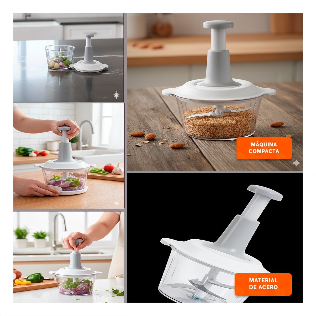 PACK6 PICADORA PARA COCINA MULTIFUNCIONAL 1 5L BLANCO Y PLOMO PARA ALIMENTOS Y+PAPEL REGALO - 3
