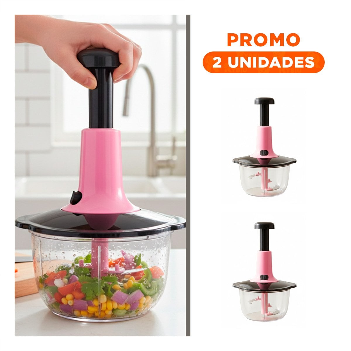 PACK2 PROCESADOR DE VERDURAS MULTIFUNCIONAL 1 5L BLANCO Y PLOMO PARA COCINA SALUDABLE Y RAPIDA - 1