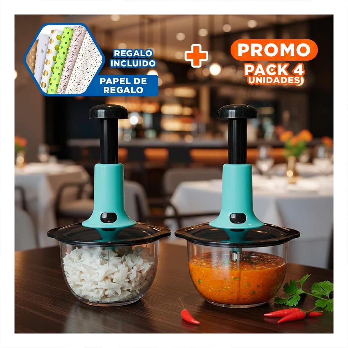 PACK4 TRITURADOR PARA COCINA MULTIFUNCIONAL 1 5L BLANCO Y PLOMO PARA FRUTAS Y+PAPEL REGALO - 1