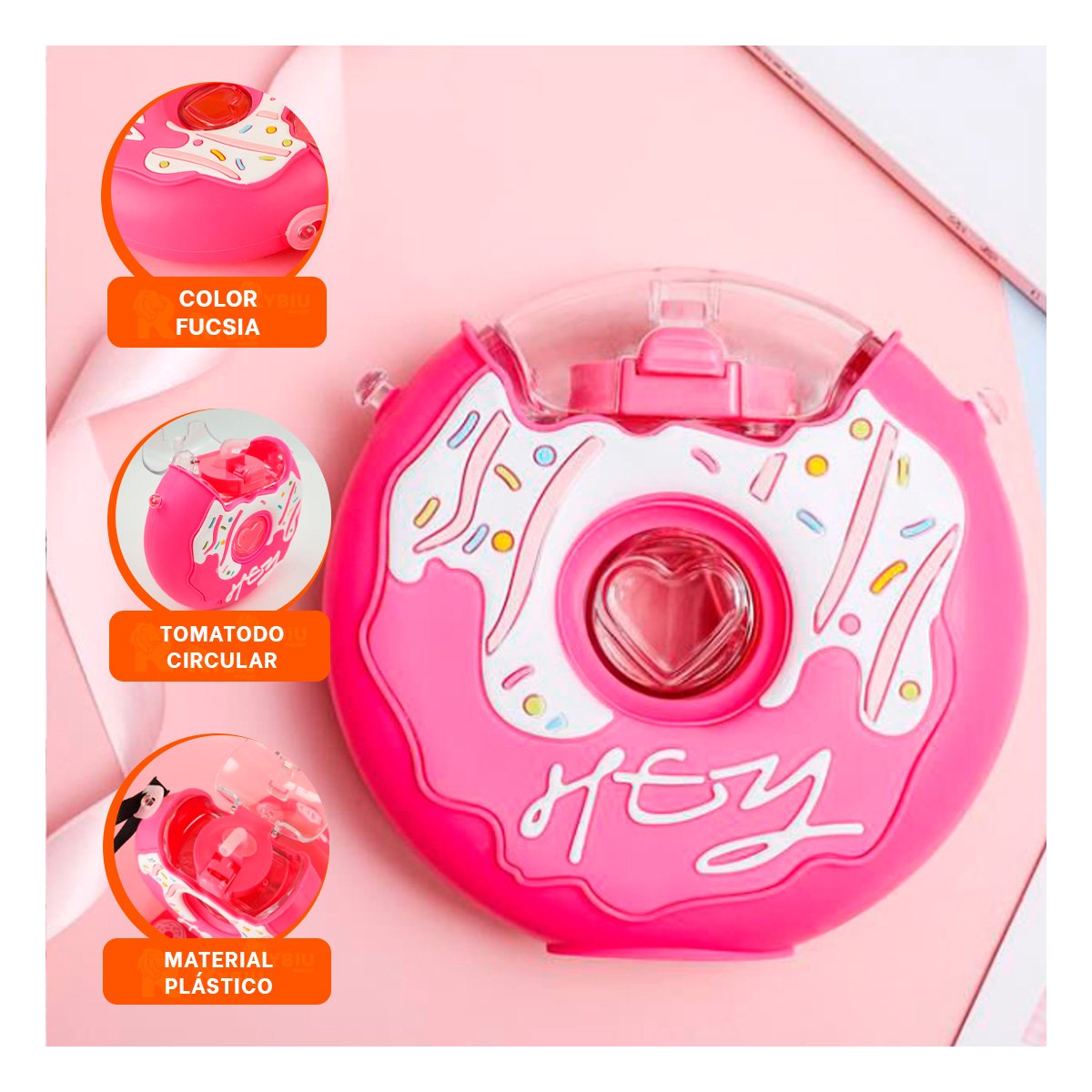 CONTENEDOR PARA LIQUIDOS CIRCULAR FUCSIA 14X5CM COMPACTO Y FUNCIONAL Y+LIGAS REGALO - 2