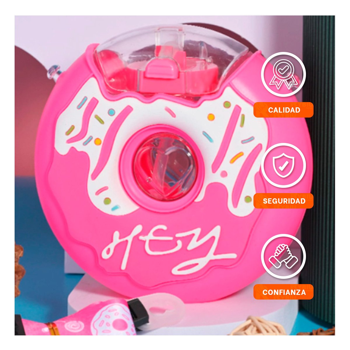 PACK4 CONTENEDOR PARA AGUA FUCSIA CIRCULAR 14X5CM FACIL DE USAR - 5