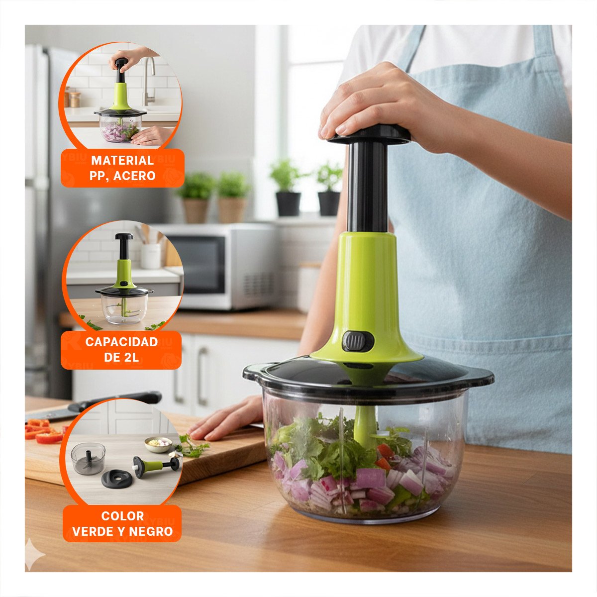 PACK6 PICADOR RAPIDO MULTIFUNCIONAL 1 5L BLANCO Y PLOMO PARA COCINA Y+REGALO STICKER - 3