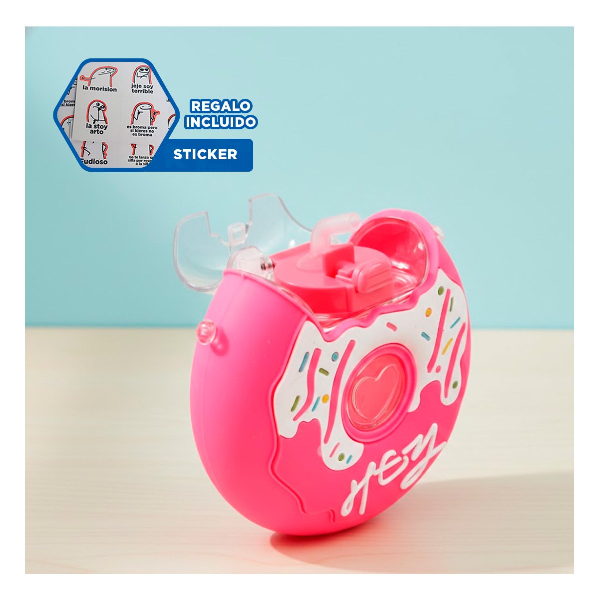 ENVASE PARA BEBIDAS CIRCULAR FUCSIA 14X5CM LIGERO Y RESISTENTE Y+REGALO STICKER - 1