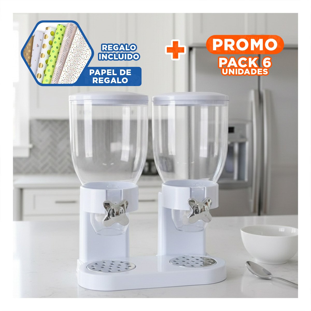 PACK6 ENVASE DOBLE DE GRANOS 2L NEGRO DURADERO Y PRACTICO PARA DESPENSA Y+PAPEL REGALO - 1