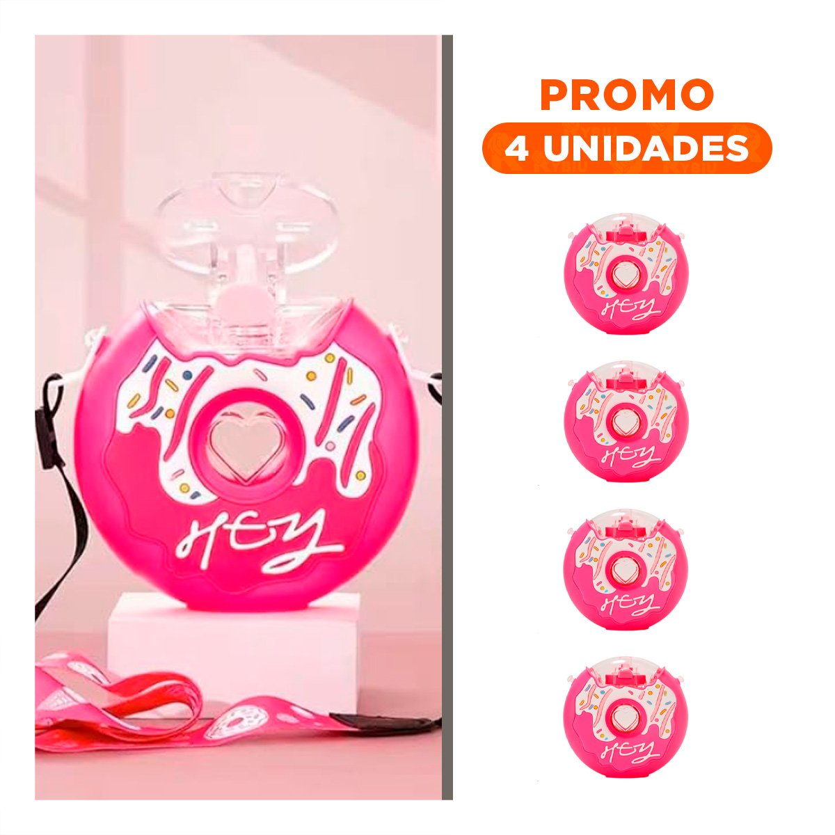PACK4 RECIPIENTE PARA AGUA FUCSIA CIRCULAR 14X5CM PORTATIL Y FUNCIONAL Y+REGALO STICKER - 1