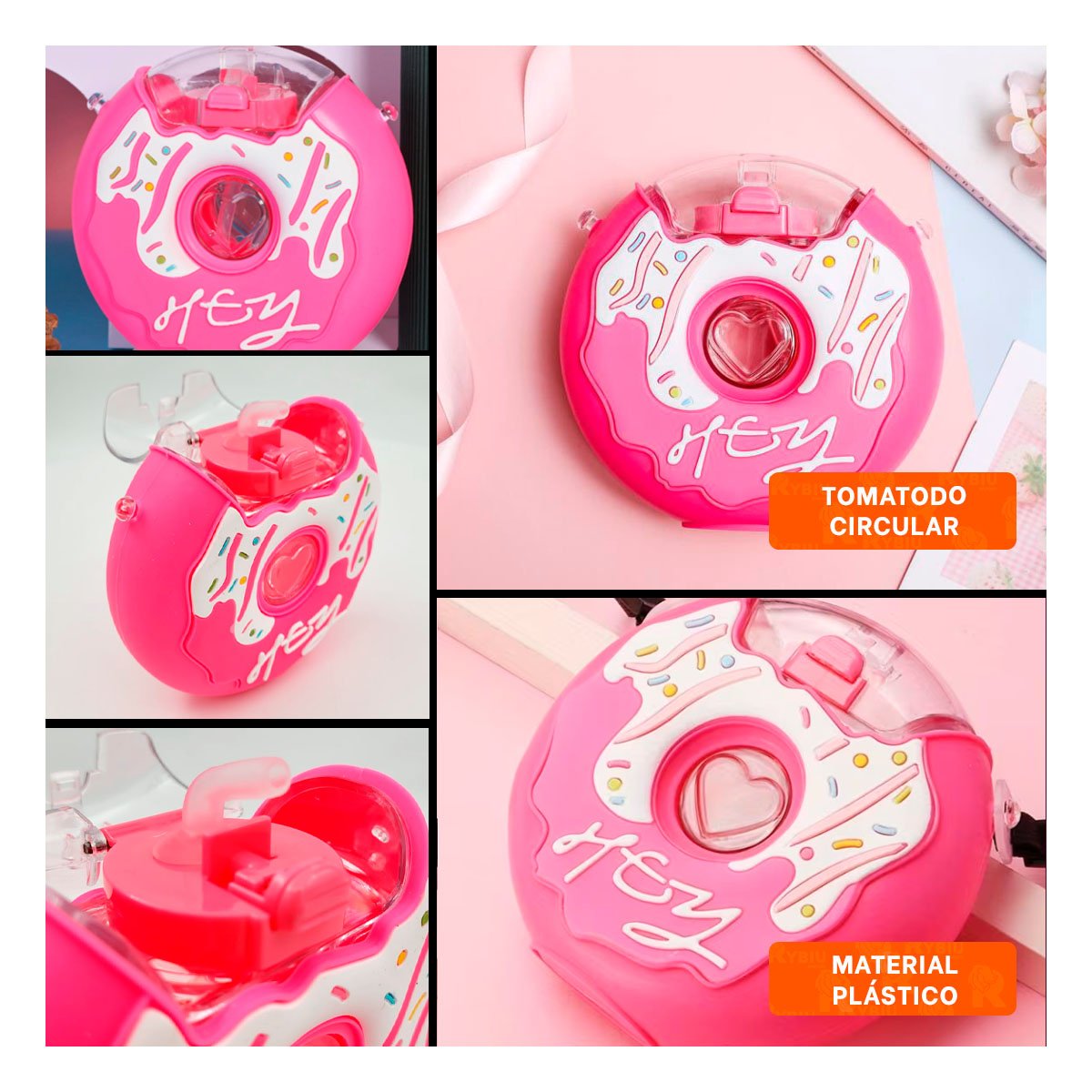 PACK4 RECIPIENTE PARA AGUA FUCSIA CIRCULAR 14X5CM PORTATIL Y FUNCIONAL Y+REGALO STICKER - 2