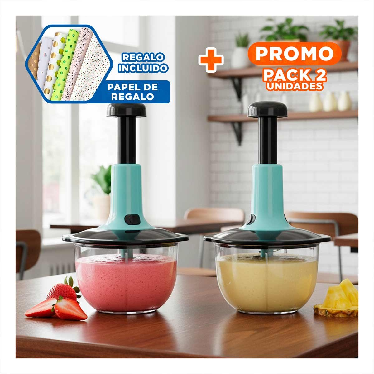 PACK2 CORTADOR DE VERDURAS MULTIFUNCIONAL 1 5L BLANCO Y PLOMO PARA USO FAMILIAR Y+PAPEL REGALO - 1