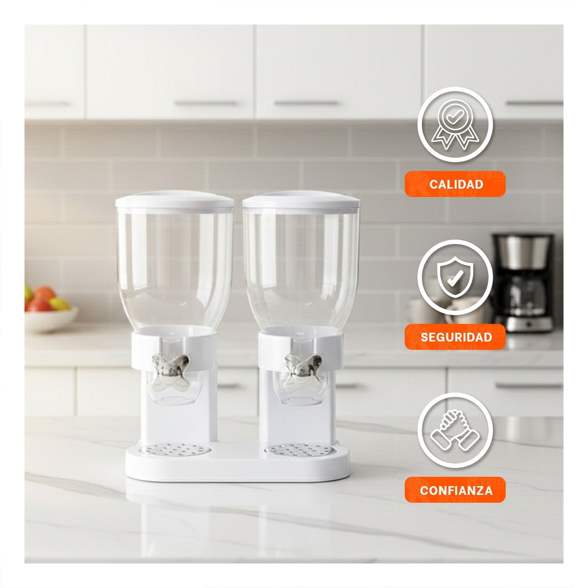 ENVASE DOBLE DE GRANOS 2L NEGRO PARA GUARDAR CEREALES Y LEGUMBRES Y+LIGAS REGALO - 2