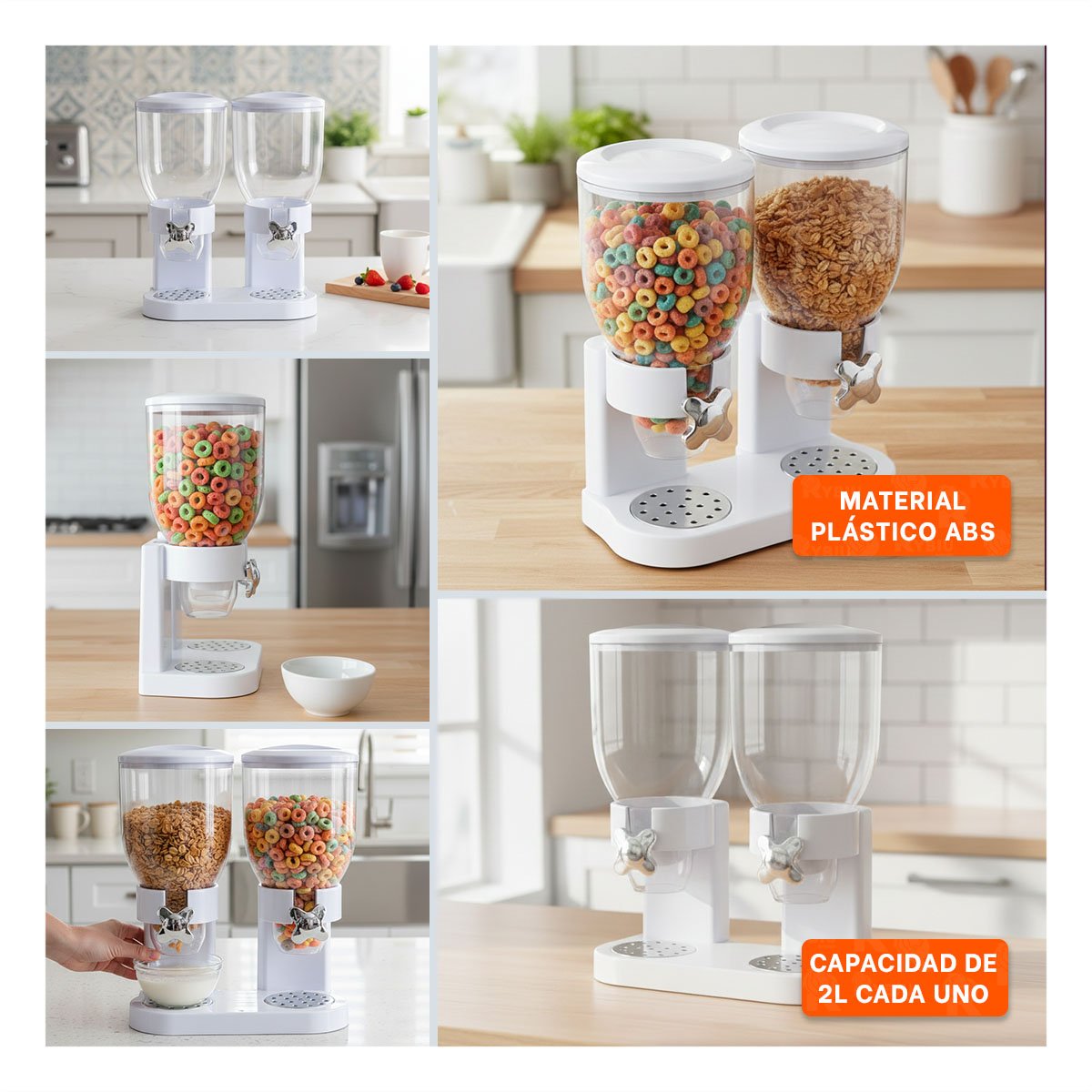 ENVASE DOBLE DE GRANOS 2L NEGRO PARA GUARDAR CEREALES Y LEGUMBRES Y+LIGAS REGALO - 5