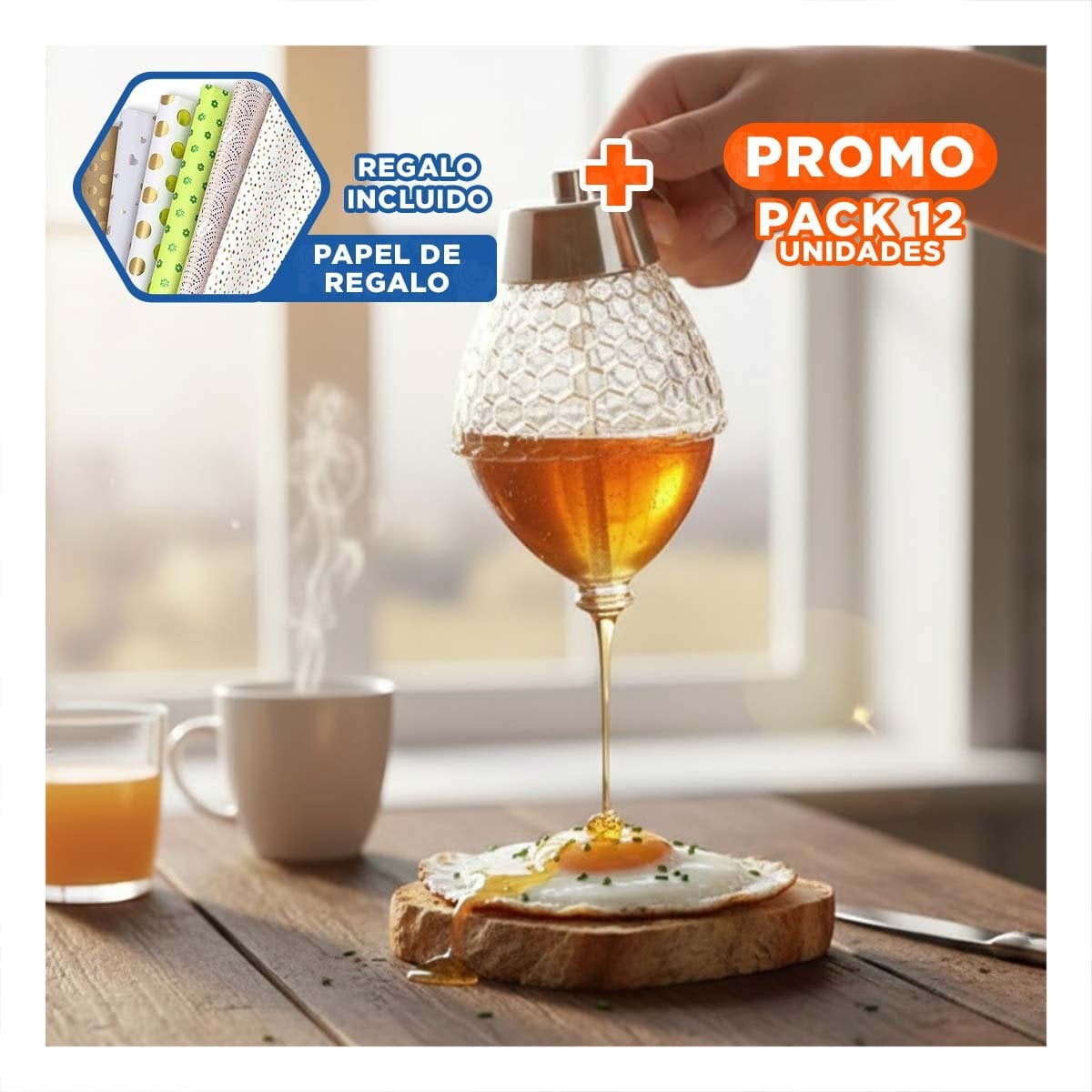 PACK12 FRASCO DE VIDRIO MIELERO 200ML TRANSPARENTE PARA REPOSTERIA Y HOGAR Y+PAPEL REGALO - 1
