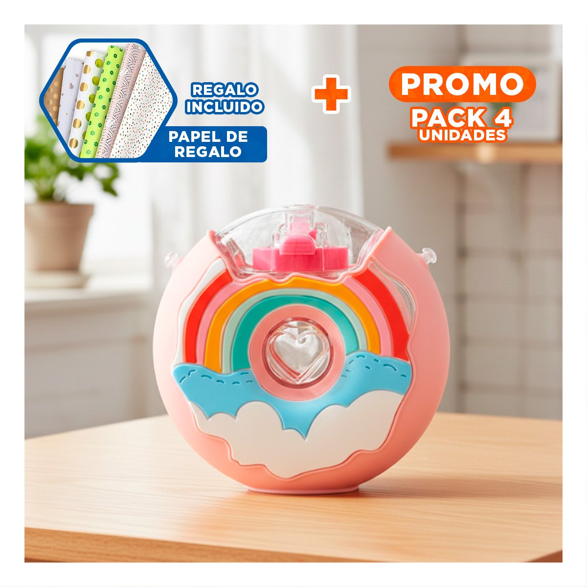 PACK4 VASO PARA AGUA FUCSIA CIRCULAR 14X5CM PRACTICO Y DURADERO Y+PAPEL REGALO - 1