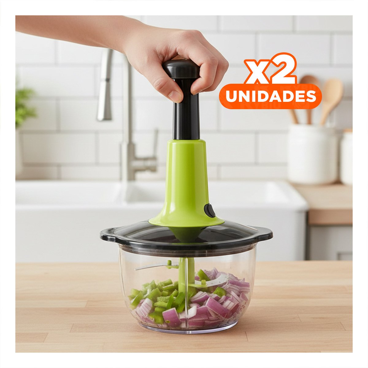 PACK2 PICADORA DE VERDURAS MULTIFUNCIONAL 1 5L BLANCO Y PLOMO PARA ALIMENTOS Y+REGALO STICKER - 1