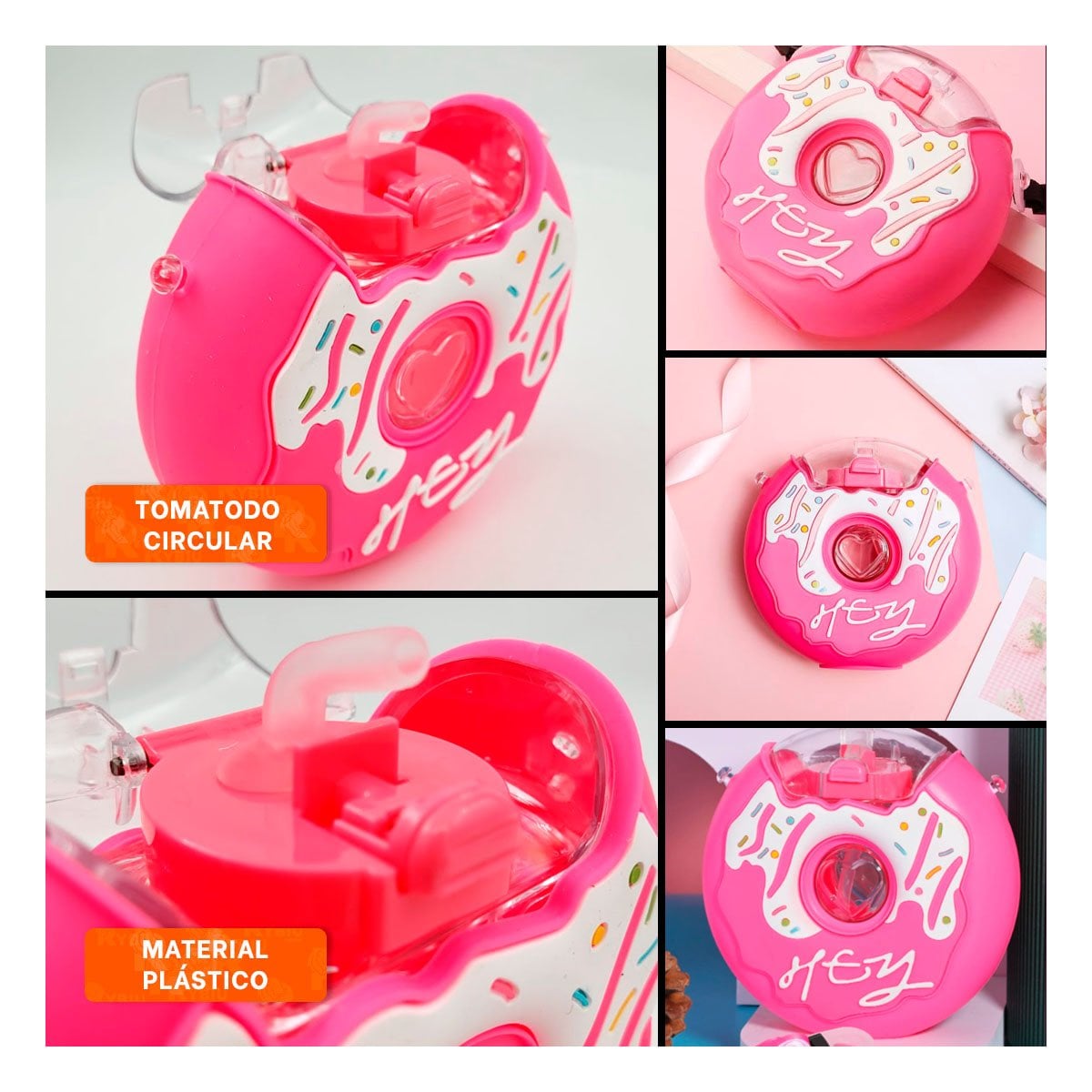 PACK2 BOTELLA PARA AGUA FUCSIA CIRCULAR 14X5CM RESISTENTE Y COMPACTA Y+PAPEL REGALO - 3