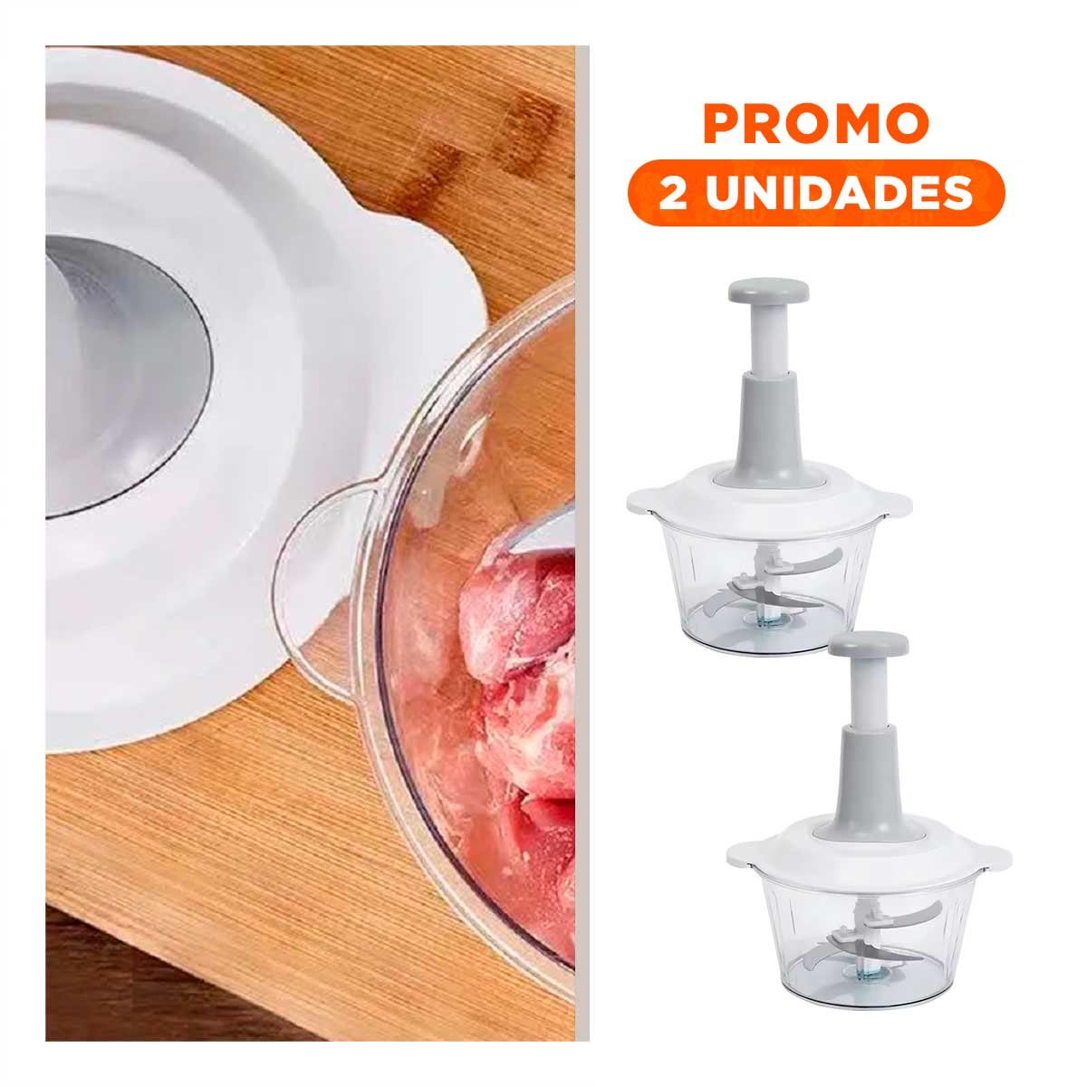 PACK2 PROCESADOR DE VERDURAS MULTIFUNCIONAL 1 5L BLANCO Y PLOMO PARA COCINA SALUDABLE Y RAPIDA - 1
