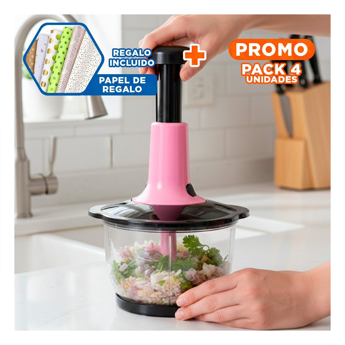 PACK4 TRITURADOR PARA COCINA MULTIFUNCIONAL 1 5L BLANCO Y PLOMO PARA FRUTAS Y+PAPEL REGALO - 1