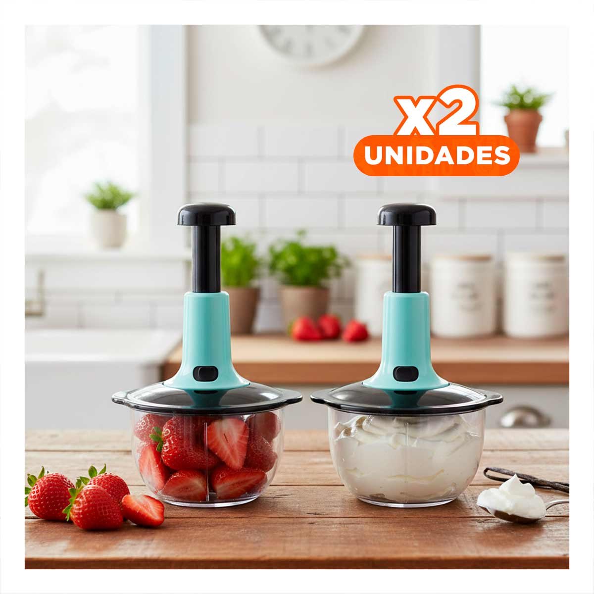 PACK2 PICADORA DE VERDURAS MULTIFUNCIONAL 1 5L BLANCO Y PLOMO PARA ALIMENTOS Y+REGALO STICKER - 1