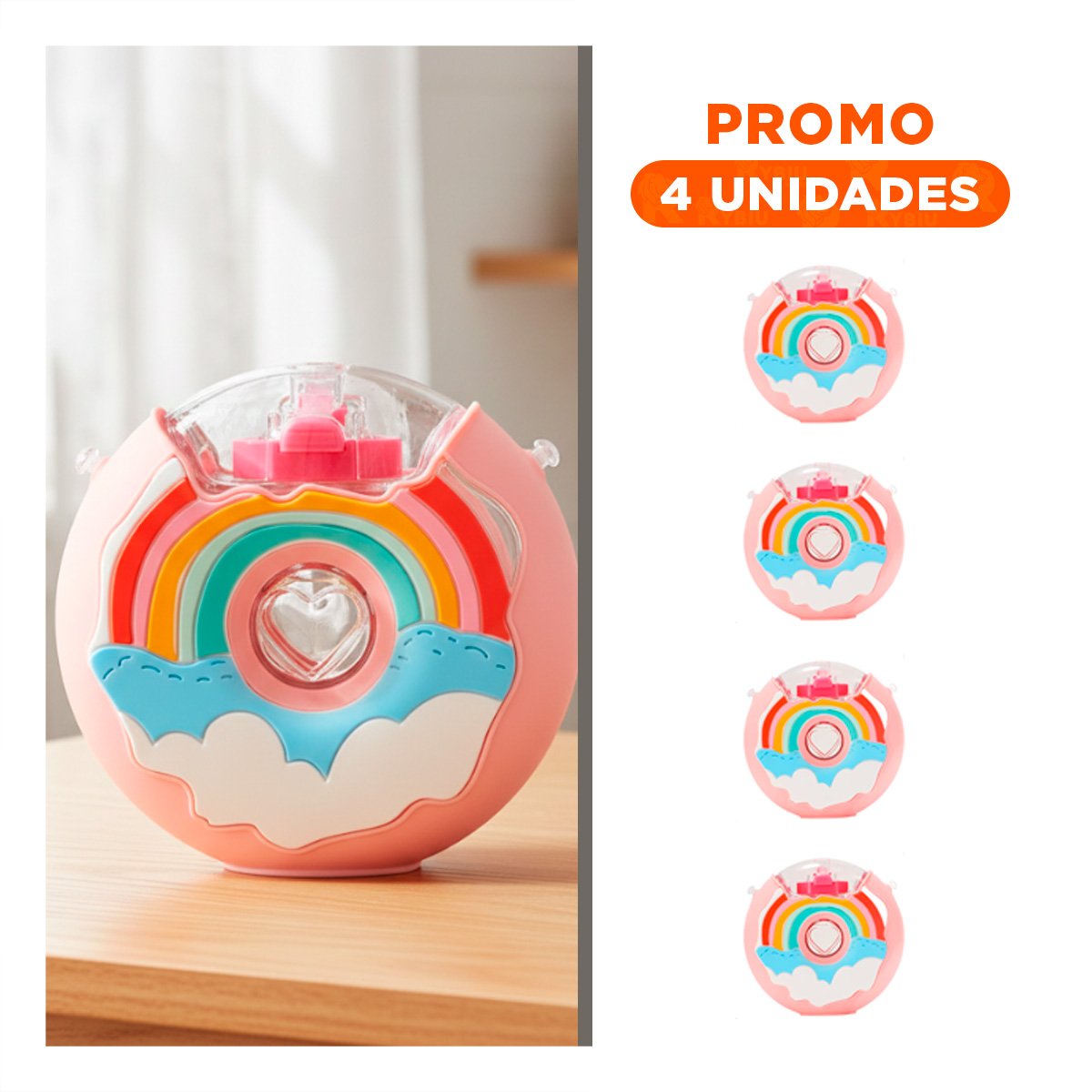 PACK4 RECIPIENTE PARA AGUA FUCSIA CIRCULAR 14X5CM PORTATIL Y FUNCIONAL Y+REGALO STICKER - 1