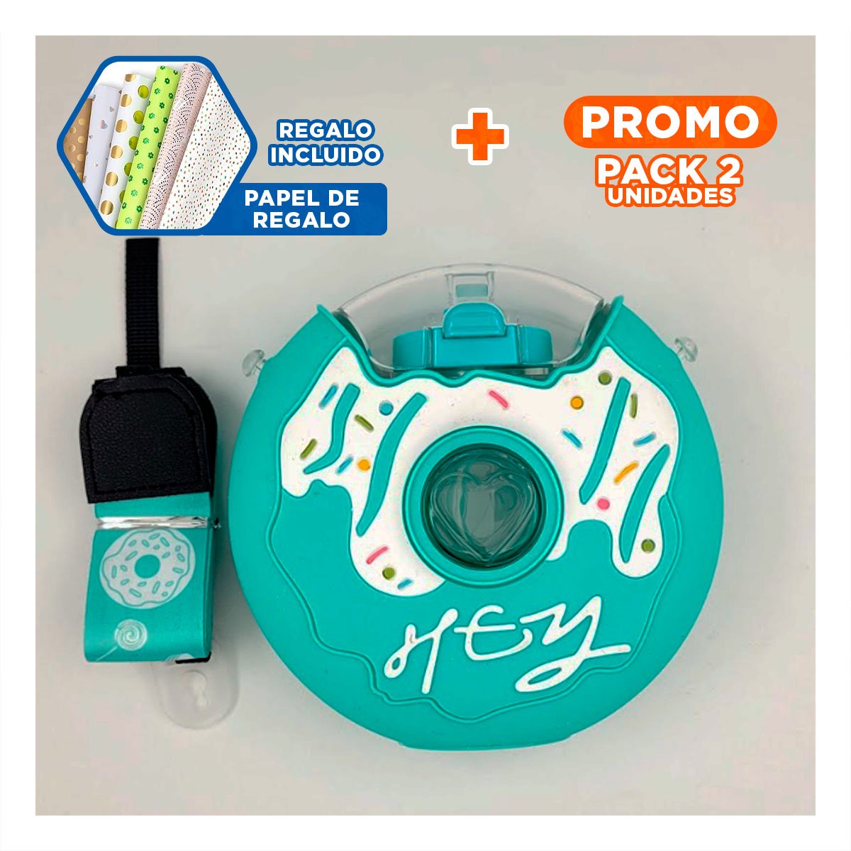 PACK2 BOTELLA PARA AGUA FUCSIA CIRCULAR 14X5CM RESISTENTE Y COMPACTA Y+PAPEL REGALO - 1
