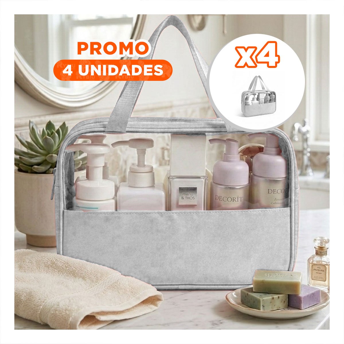 PACK4 ORGANIZADOR RECTANGULAR CON ASAS PARA MAQUILLAJE ROSADO MODERNO Y ESPACIOSO - 1