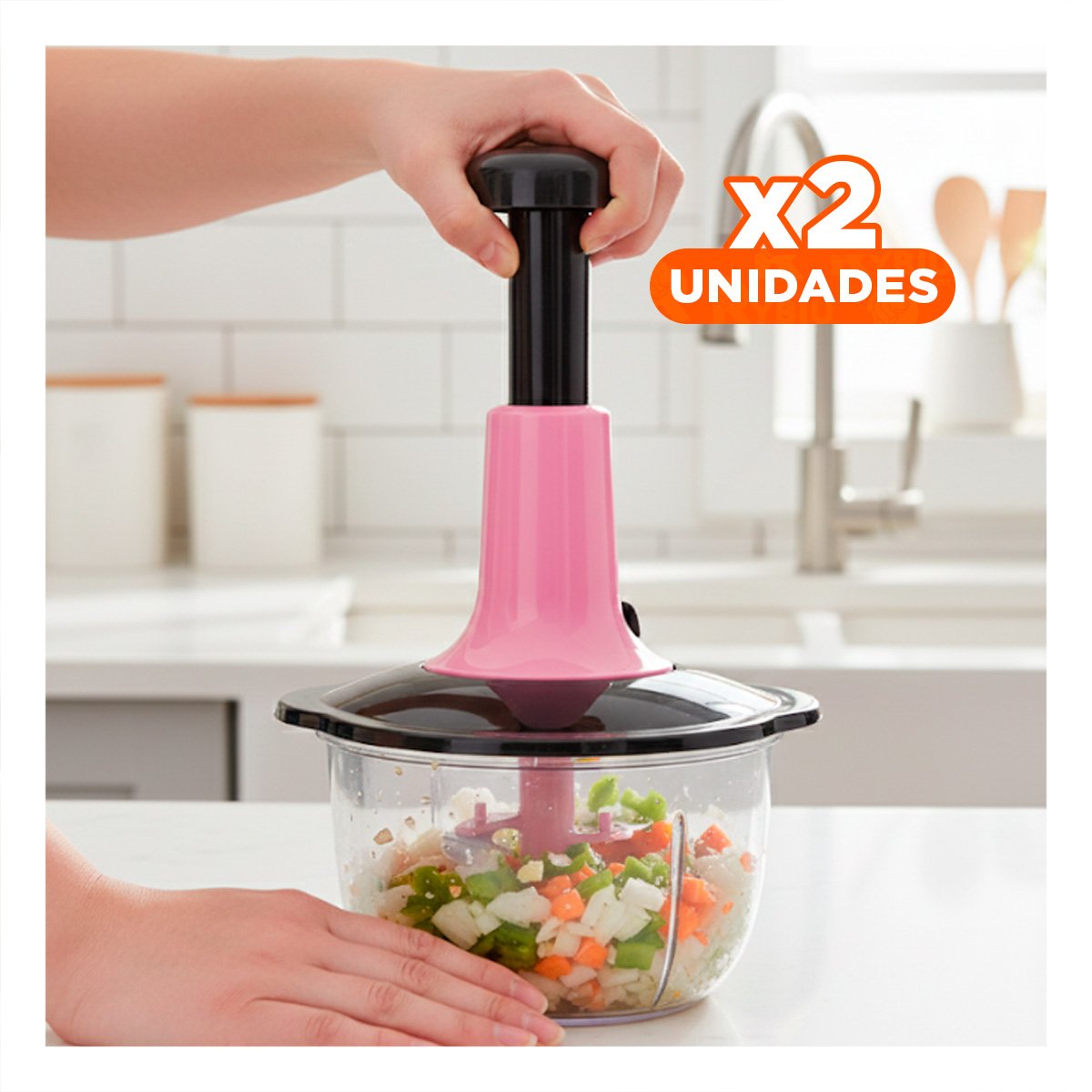 PACK2 PICADORA DE VERDURAS MULTIFUNCIONAL 1 5L BLANCO Y PLOMO PARA ALIMENTOS Y+REGALO STICKER - 1