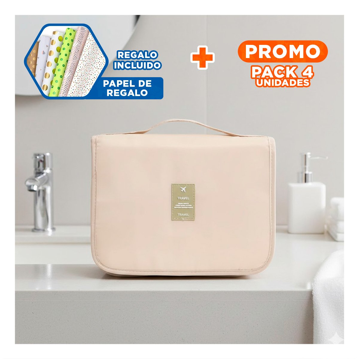 PACK4 PORTAOBJETOS COLGADOR 24X8X19 CM BEIGE PARA RUTINAS FUERA DE CASA Y+PAPEL REGALO - 1