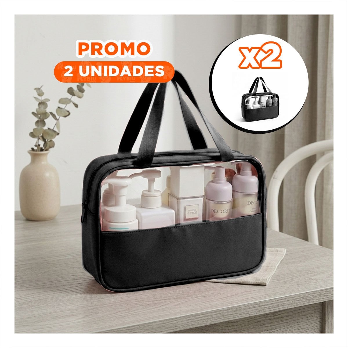 PACK2 BOLSO RECTANGULAR CON ASAS PARA VIAJE NEGRO COMPACTO Y LIGERO Y+REGALO STICKER - 1