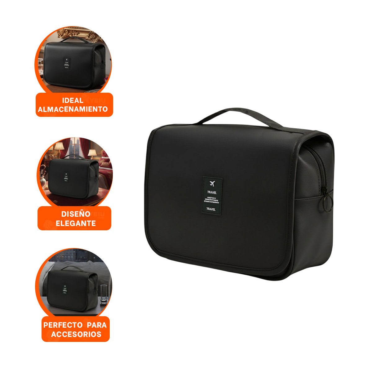 BOLSO ORGANIZADOR 24X8X19CM NEGRO COLGANTE PARA VIAJES CORTOS O VACACIONES - 3