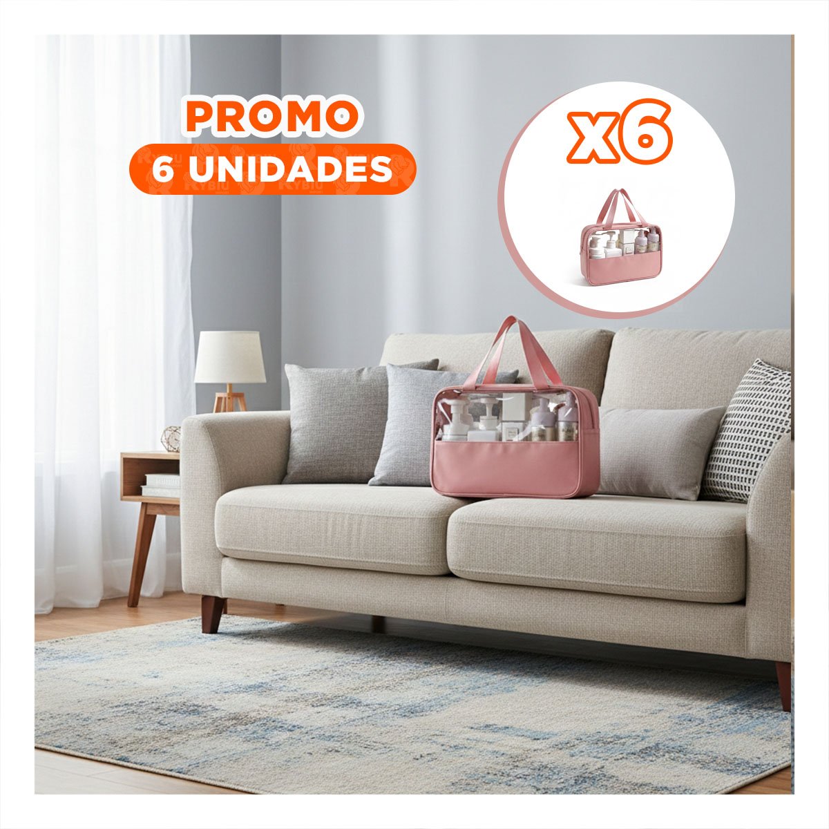 PACK6 ARTICULO NECESER RECTANGULAR CON ASAS ROSADO CON ACABADO Y+REGALO STICKER - 1