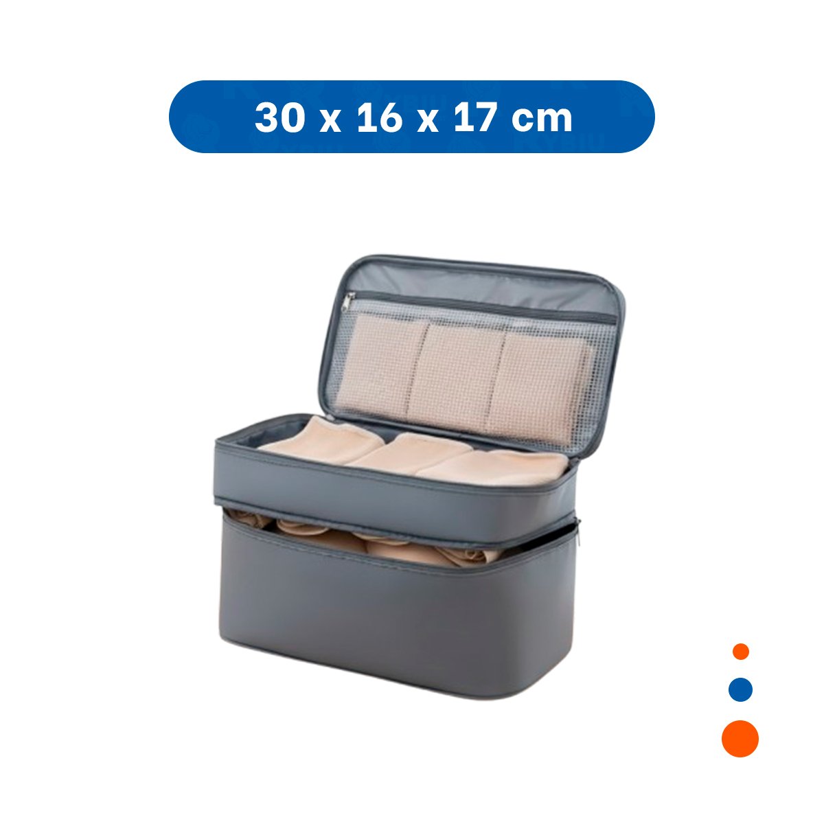 NECESER DE VIAJE 4 ESPACIOS 30X16X17CM PLOMO PARA ORGANIZACION Y+PAPEL REGALO - 4