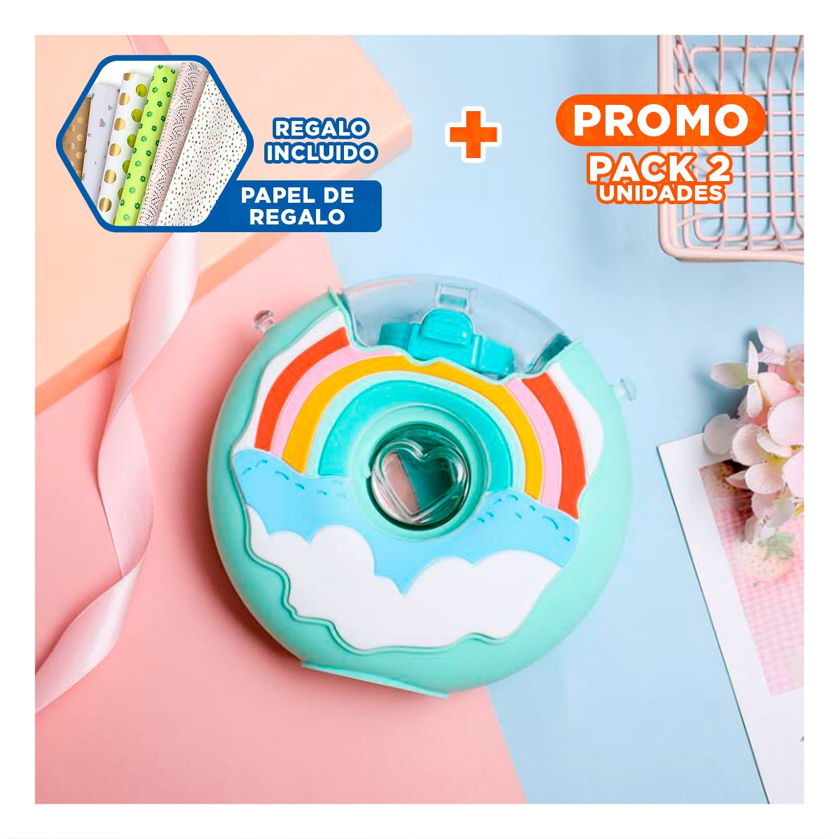 PACK2 BOTELLA PARA AGUA FUCSIA CIRCULAR 14X5CM RESISTENTE Y COMPACTA Y+PAPEL REGALO - 1