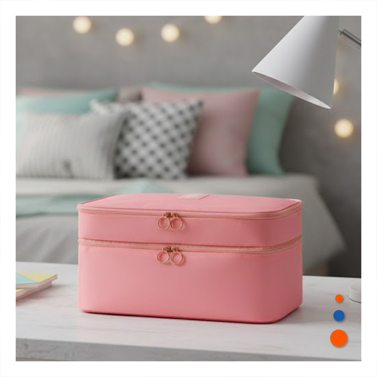PACK2 NECESER PRACTICO 4 ESPACIOS 30X16X17CM ROSADO PARA HOGAR Y+PAPEL REGALO - 2