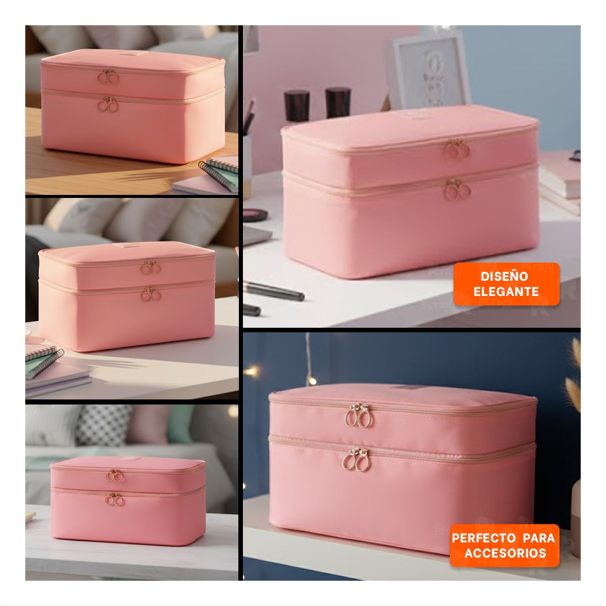 PACK2 NECESER PRACTICO 4 ESPACIOS 30X16X17CM ROSADO PARA HOGAR Y+PAPEL REGALO - 3
