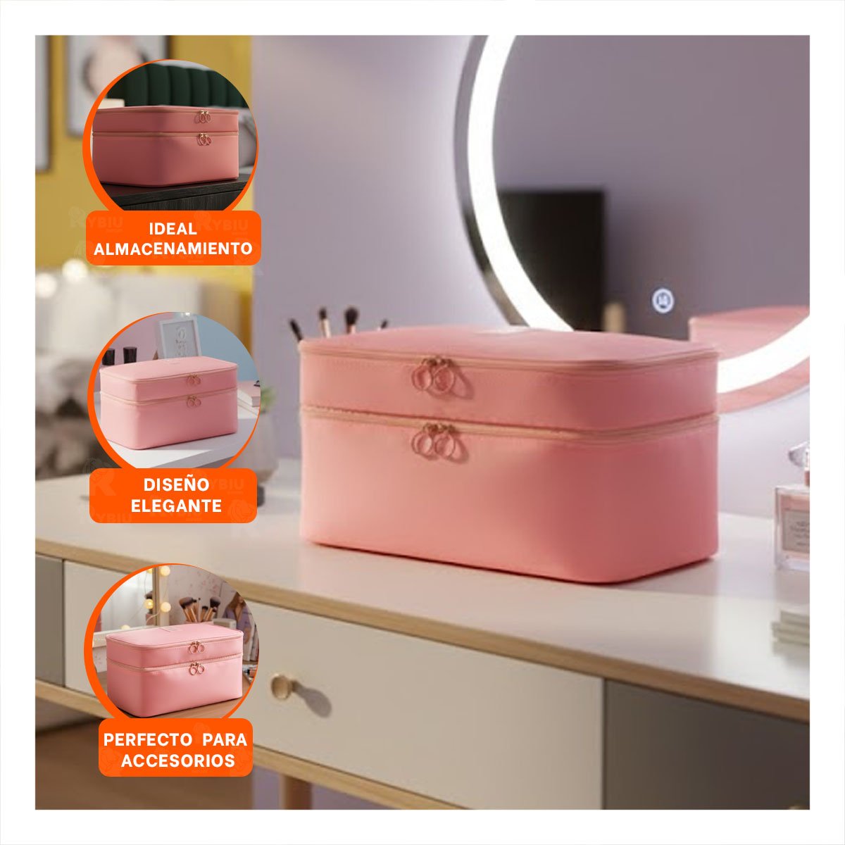 PACK2 NECESER PRACTICO 4 ESPACIOS 30X16X17CM ROSADO PARA HOGAR Y+PAPEL REGALO - 5