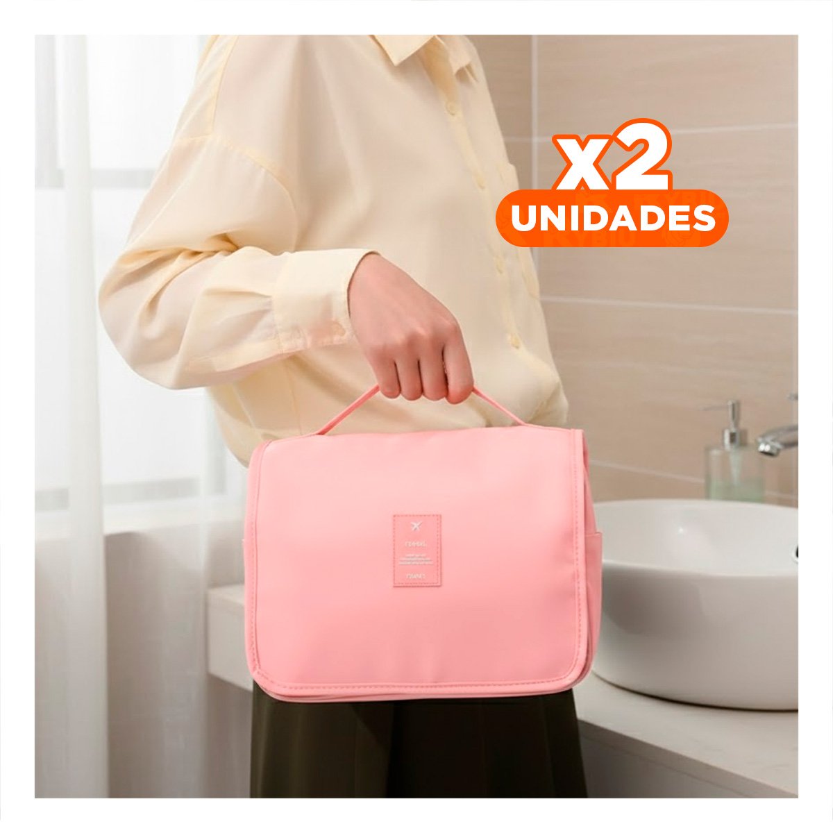 PACK2 ESTUCHE 24X8X19 CM ROSADO DE ASEO CON MEDIDAS COMPACTO Y+REGALO STICKER - 1