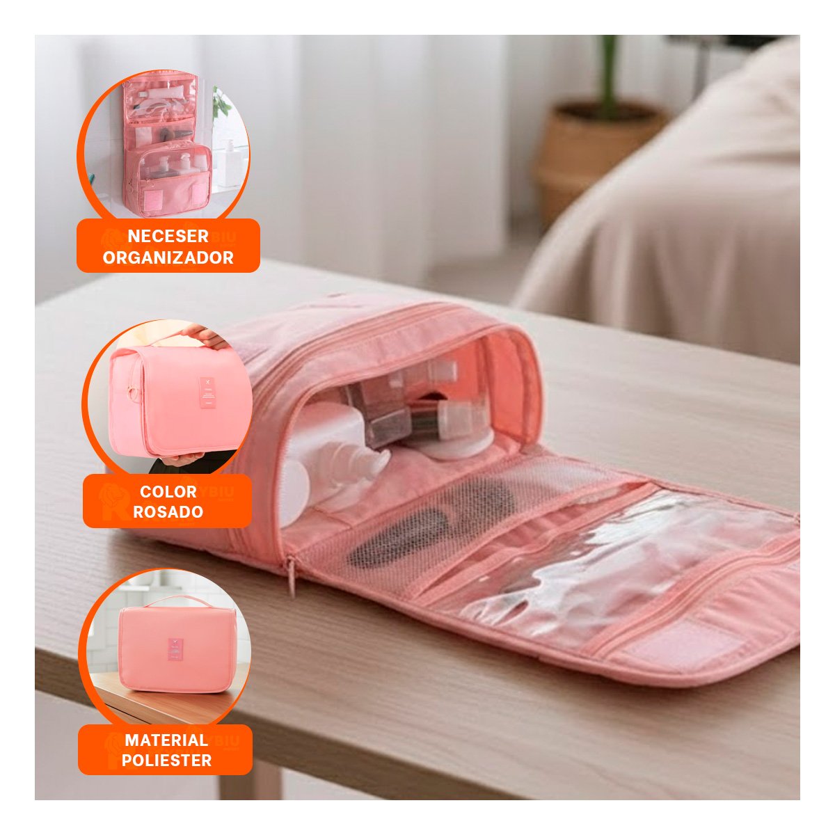 PACK2 ESTUCHE 24X8X19 CM ROSADO DE ASEO CON MEDIDAS COMPACTO Y+REGALO STICKER - 5