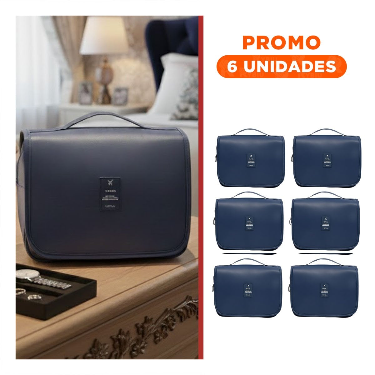 PACK6 NECESER 24X8X19CM AZUL DE VIAJE COLGANTE CON EXCELENTE CAPACIDAD INTERNA - 1
