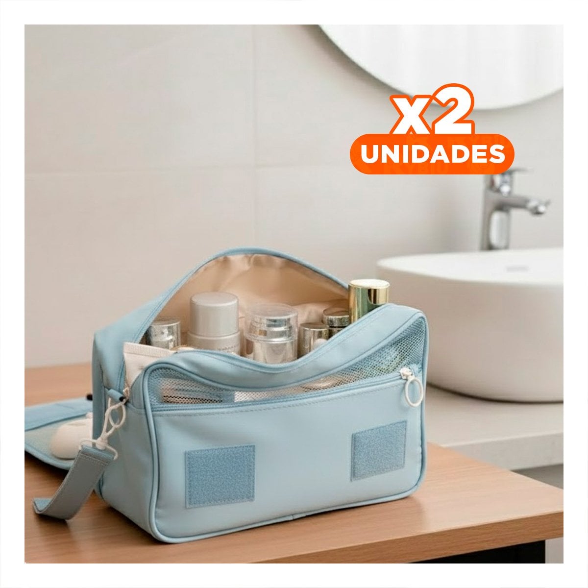 PACK2 ESTUCHE ORGANIZATIVO 24X8X19 CM CELESTE CLARO CON GANCHO Y+REGALO STICKER - 1