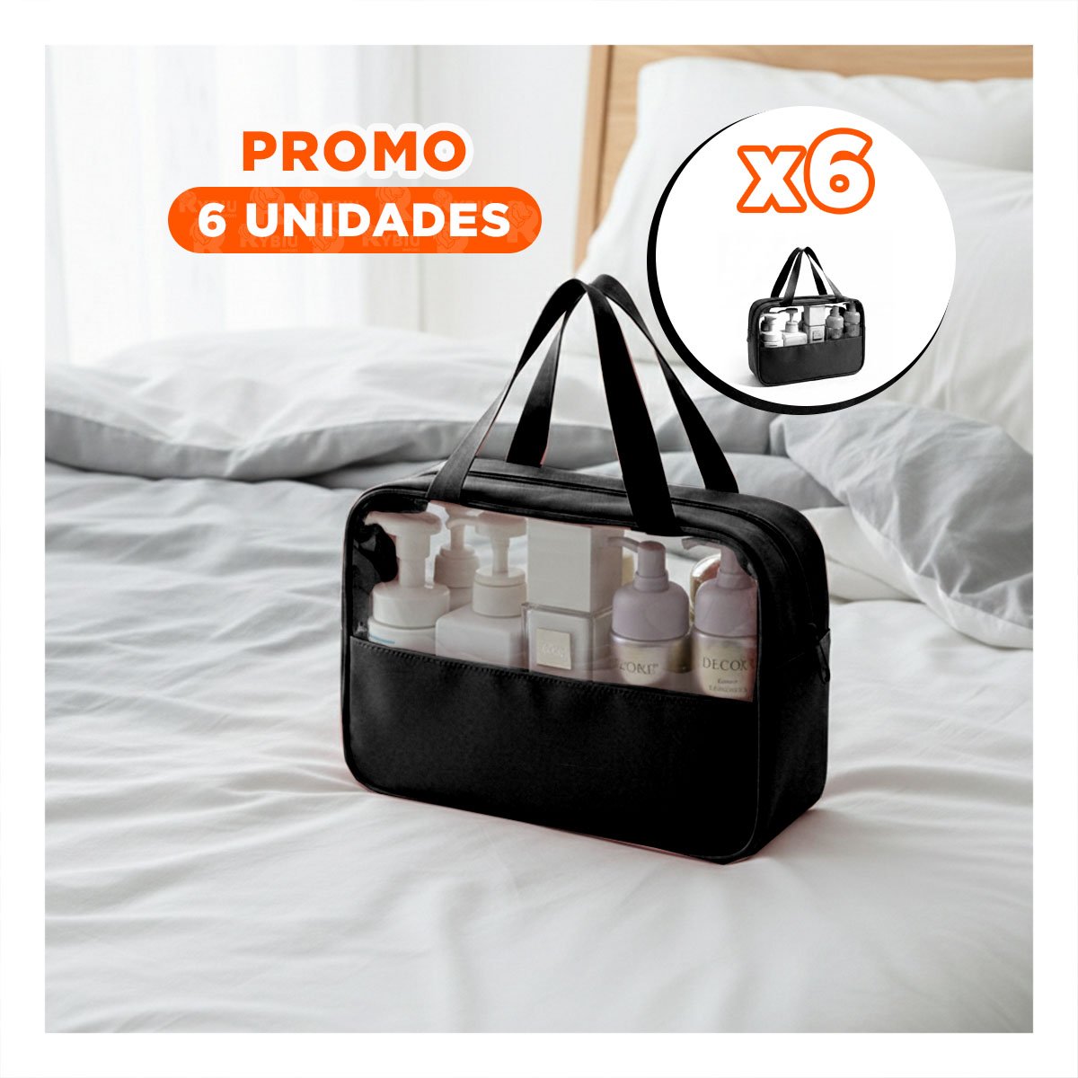 PACK6 ORGANIZADOR RECTANGULAR CON ASAS PARA VIAJE NEGRO MODERNO Y LIGERO Y+REGALO STICKER - 1