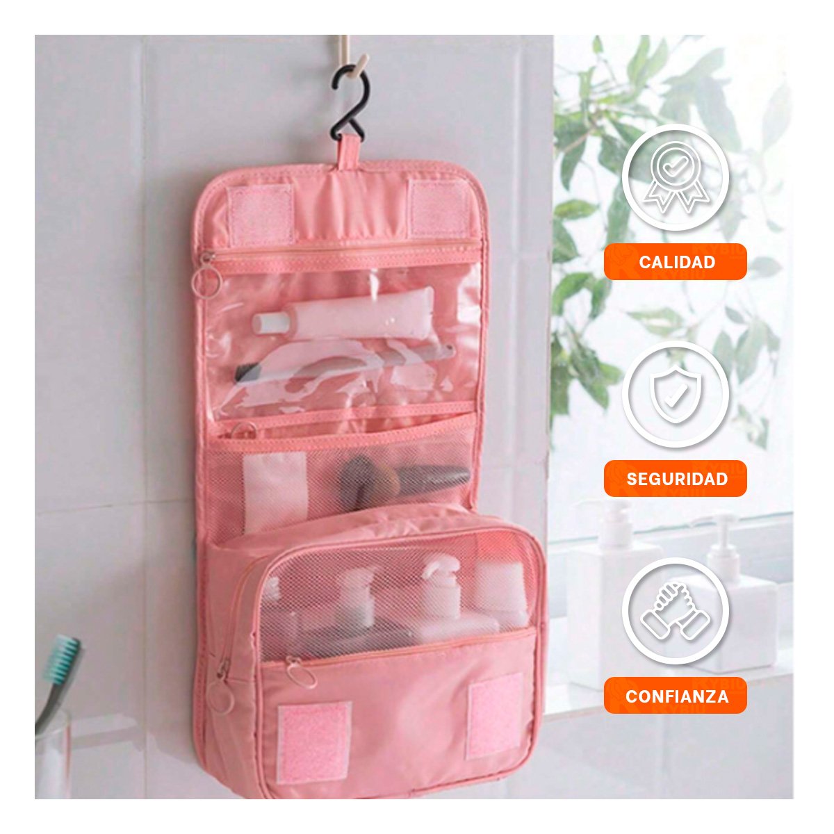 PACK6 COSMETIQUERO 24X8X19 CM ROSADO FUNCIONAL PARA PREPARARSE Y+REGALO STICKER - 3
