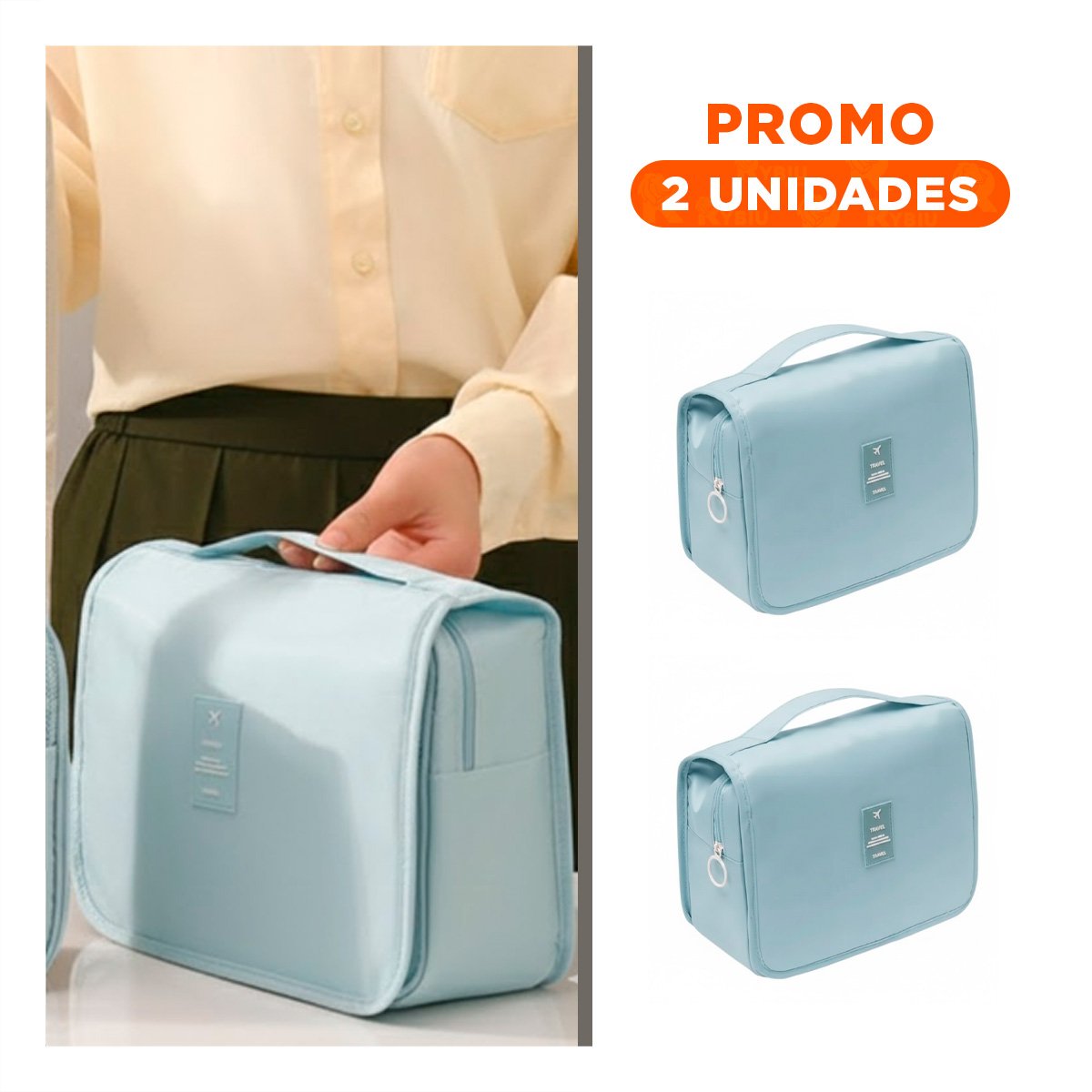 PACK2 ORGANIZADOR COLGANTE 24X8X19 CM CELESTE CLARO CON ESPACIOS PARA BROCHAS Y COSMETICOS - 1