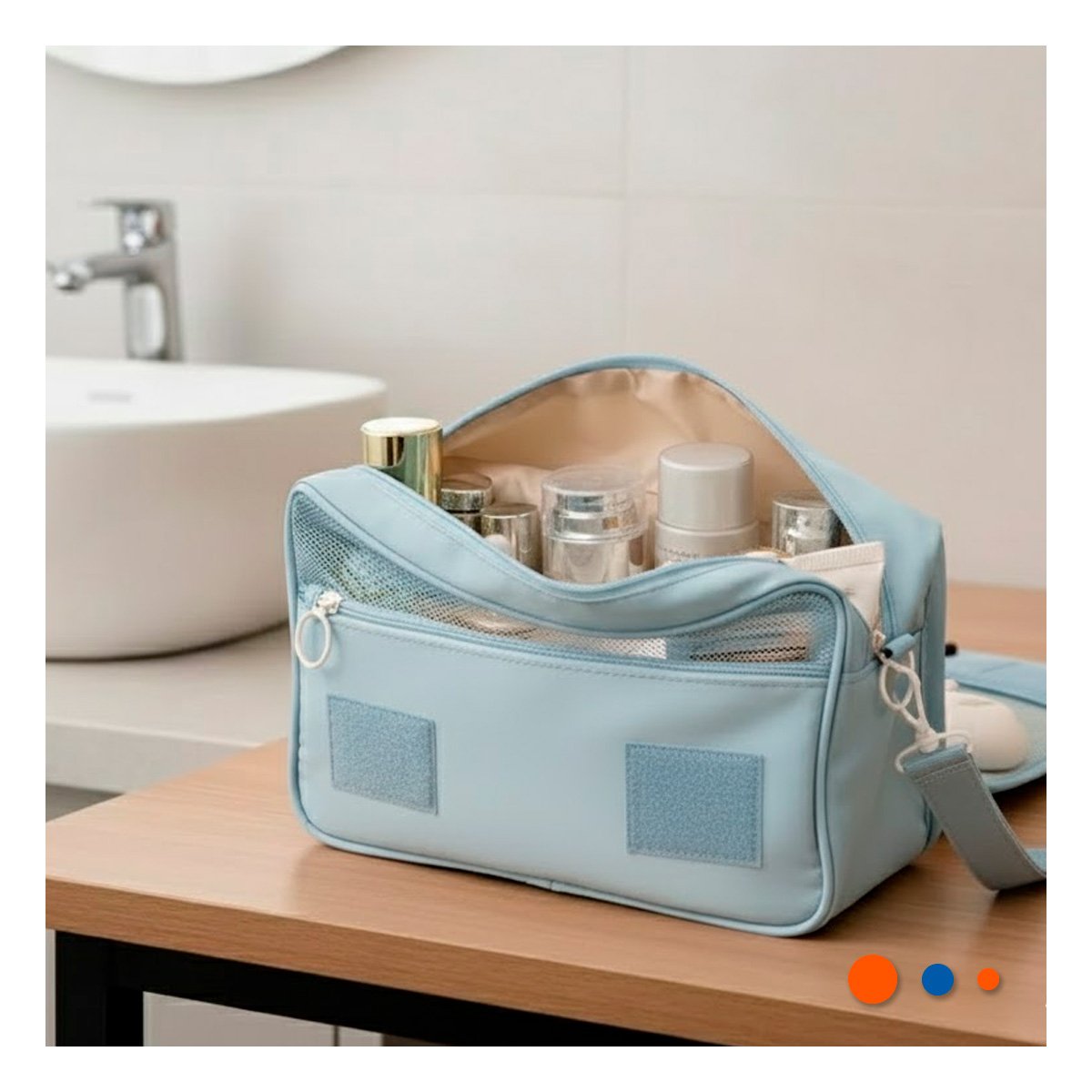PACK2 ORGANIZADOR COLGANTE 24X8X19 CM CELESTE CLARO CON ESPACIOS PARA BROCHAS Y COSMETICOS - 3