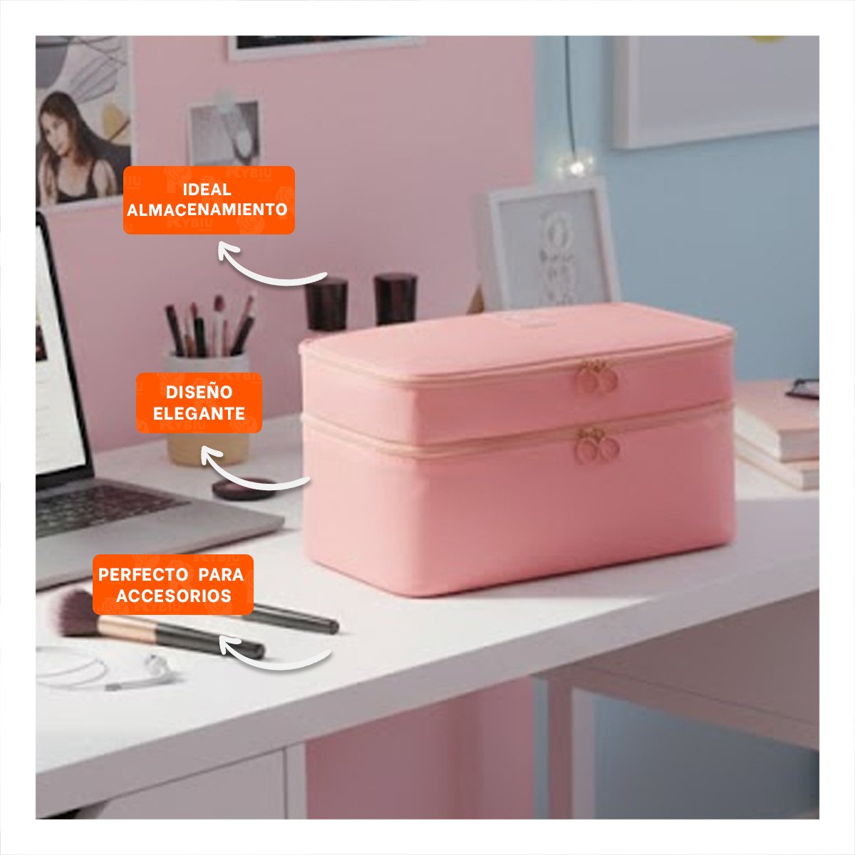 PACK2 PORTA COSMETICOS DE VIAJE 4 ESPACIOS 30X16X17CM ROSADO - 5