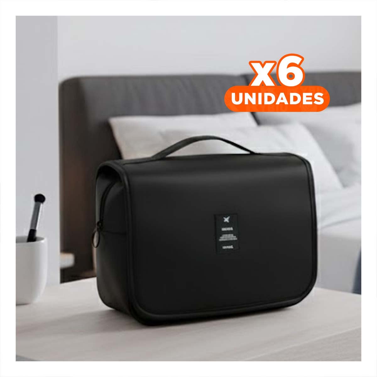 PACK6 BOLSO ORGANIZADOR 24X8X19CM NEGRO PARA LLEVAR ARTICULOS DE ASEO Y+REGALO STICKER - 1