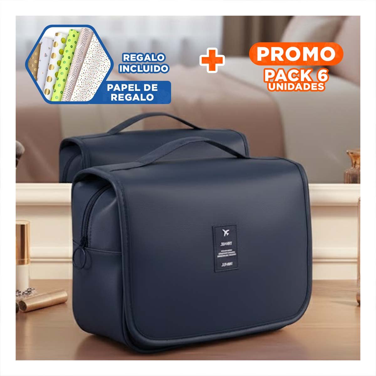PACK6 ORGANIZADOR PERSONAL 24X8X19CM AZUL PARA COLGAR EN BANO DORMITORIO O HOTEL Y+PAPEL REGALO - 1