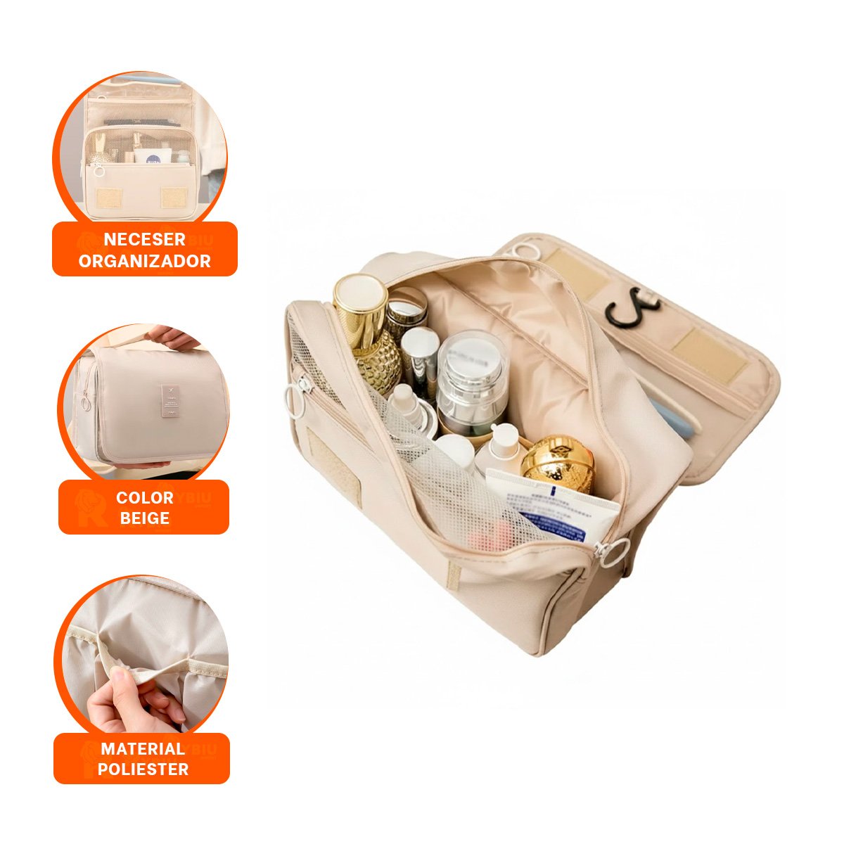 PACK6 COSMETIQUERO 24X8X19 CM BEIGE FUNCIONAL CON COMPARTIMENTOS Y+REGALO STICKER - 2