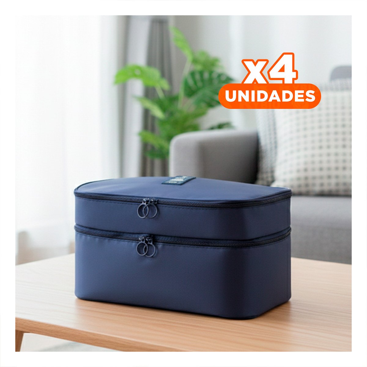 PACK4 ESTUCHE PRACTICO 4 ESPACIOS 30X16X17CM AZUL PARA VIAJE - 1