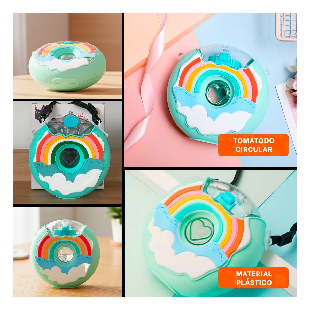 PACK4 RECIPIENTE PARA AGUA FUCSIA CIRCULAR 14X5CM PORTATIL Y FUNCIONAL Y+REGALO STICKER - 2