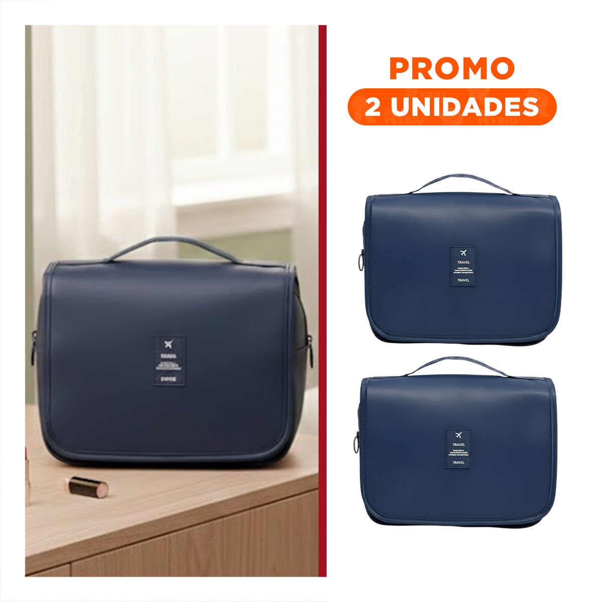 PACK2 NECESER ORGANIZADOR 24X8X19CM AZUL DISEÑADO PARA VIAJAR CON TODO EN SU LUGAR - 1
