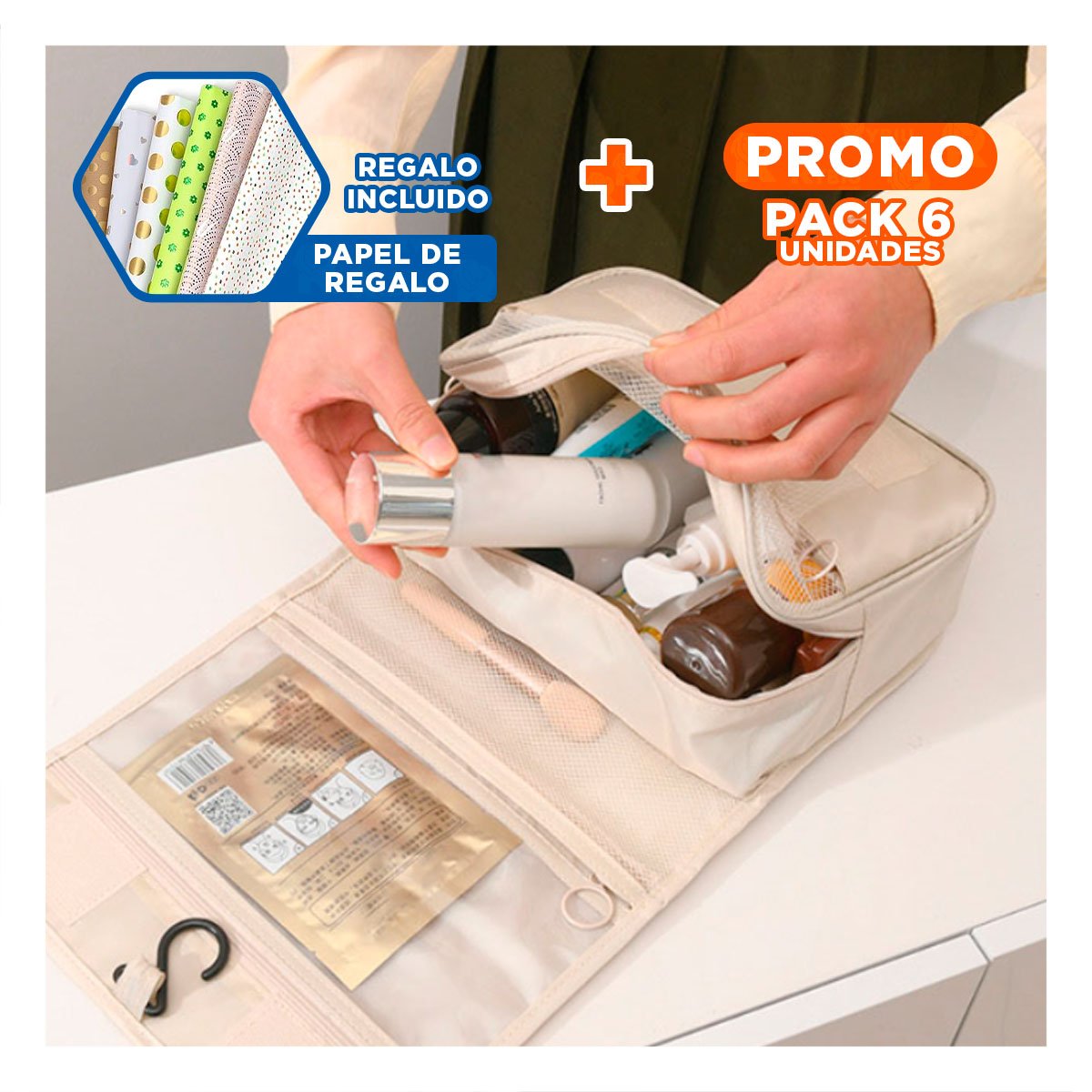 PACK6 PORTAOBJETOS 24X8X19 CM BEIGE CON SISTEMA COLGADOR PARA ACCESIBILIDAD Y+PAPEL REGALO - 1